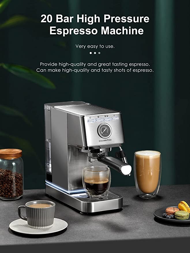Kwister Máquina de café expreso de 20 bares, máquina de capuchino con  espumador de leche, cafetera con panel táctil digital, tanque de agua  extraíble