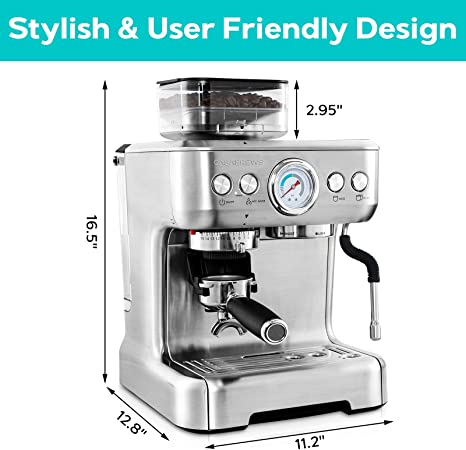 Máquina de café espresso con molinillo cafetera de espresso profesional con  varita espumadora de leche máquina de café espresso Barista con tanque –  Yaxa Store