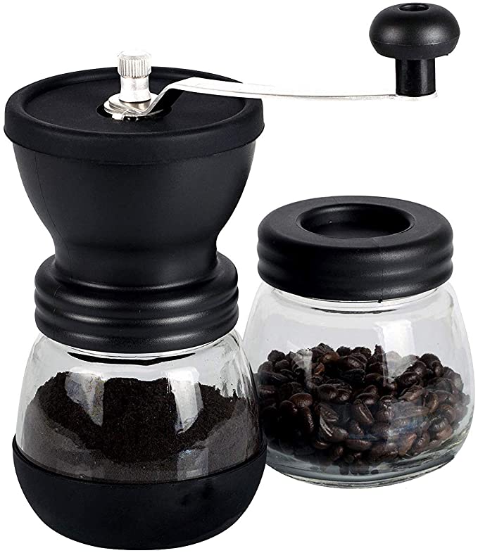 Milu Molinillo De Café Manual Con Muela De Cerámica: 6 Ajustes De Molido Para El Espresso Perfecto (negro + Cepillo)