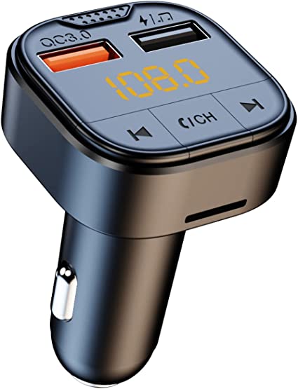 Adaptador Bluetooth para coche, transmisor FM Bluetooth para coche,  reproductor de MP3 QC3.0 carga rápida para todos los teléfonos inteligentes
