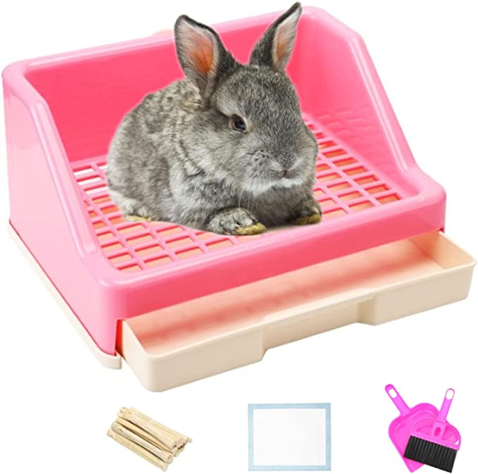 Caja de arena para conejos, inodoro para mascotas, jaula de arena para  esquinas, orinal, caja de plástico para animales , para , Rosado nuevo rosa  Salvador Inodoro para bandeja de arena para