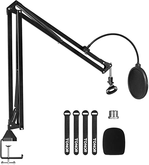 Brazo soporte metálico ajustable para micrófono con clip de conexión 5/8 y  3/8 - Tecnopura