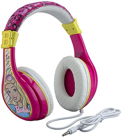 Barbie - Auriculares para niños, diadema ajustable, sonido estéreo,  conector de 0.138 in, auriculares con cable para niños, sin enredos,  control de