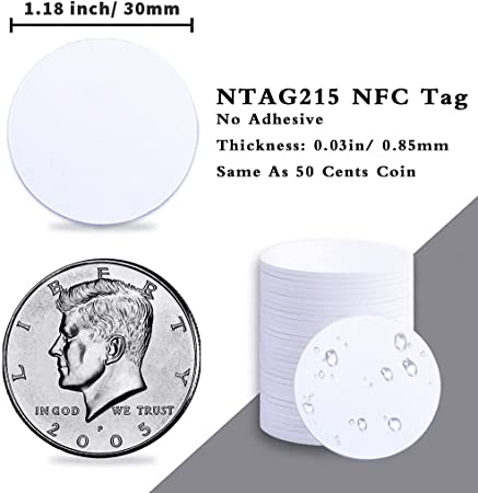 Tarjetas NFC, PVC NTAG 215 Tarjetas NFC Etiquetas blancas compatibles con  Tagmo y Amiibo para todos los teléfonos inteligentes y dispositivos  habilitados para NFC (20 piezas) JM