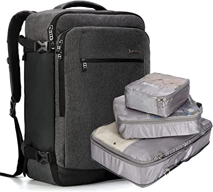 Mochila de transporte, mochilas de viaje extra grandes de 45 litros  ampliables aprobadas por aerolíneas con 3 cubos de embalaje para mujeres y  hombres, mochila grande antirrobo, bolsa de equipaje de fin de semana para  laptop de 18.4  
