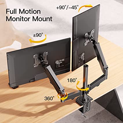 ErGear - Kit de soporte de escritorio de doble monitor de 17 a 34 pulgadas,  brazo de resorte de gas de movimiento completo con soporte de montaje de