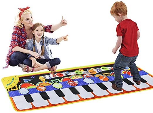 KOMFOTTEU Tapis Piano Arc-en-ciel 24 Touches Pour Enfant Dès 3 Ans – Pliable, 8 Sons D'instruments, Enregistrement Et Lecture – 120 X 47 Cm