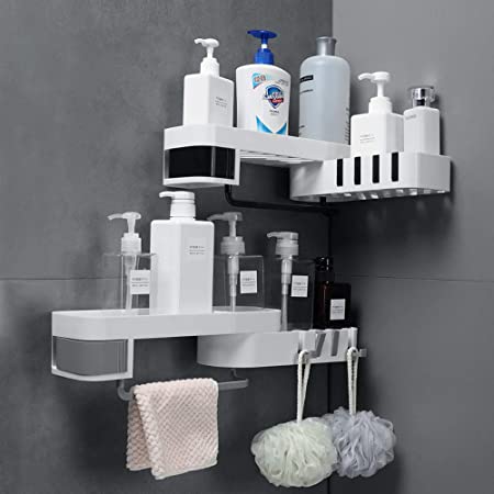 Estantes de ducha de acero inoxidable, organizador de ducha autoadhesivo  para almacenamiento de ducha de baño (blanco), 1 pieza, Moda de Mujer