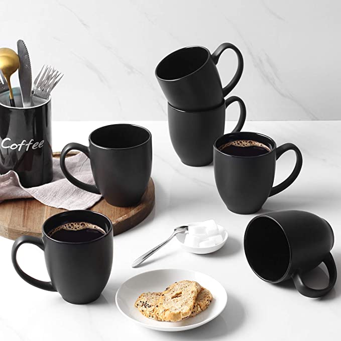 DOWAN Juego de 6 tazas de café, coloridas tazas de porcelana grandes de 19  onzas con asa para café, té y cacao, tazas de café de cerámica para mujeres