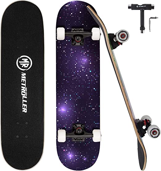 Skateboard complet pour débutant 80x20cm, 7 couches en érable, Double Kick Deck