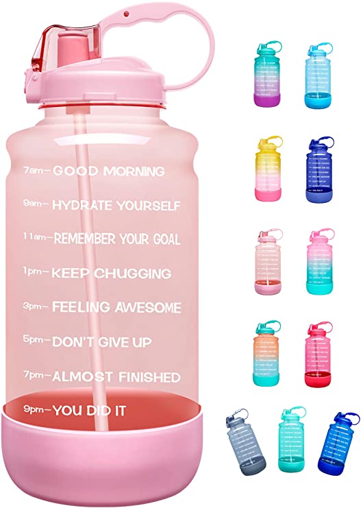  Botellas de agua de gimnasio para mujeres, botellas de agua de  medio galón, botella de agua de 85 onzas, marcador de tiempo, botellas de  agua motivacionales con popote y asa extraíbles