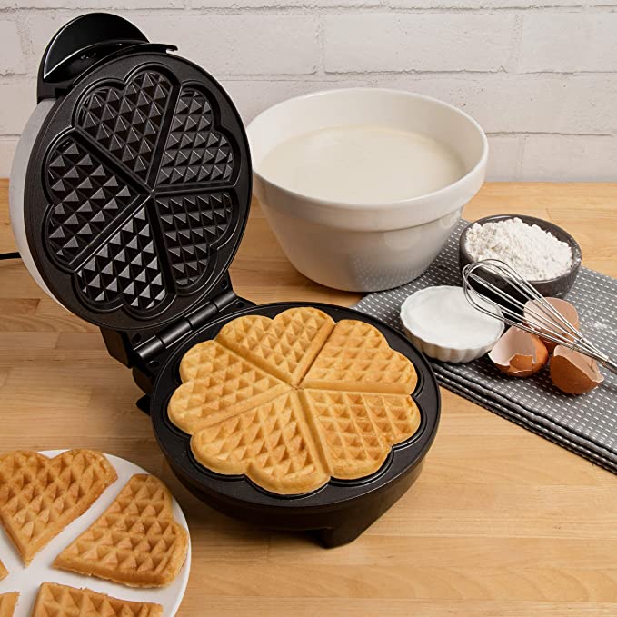 Waflera Placa de corazones, parrilla de acero antiadherente para waffles,  con control de tostado, 5 waffles en forma de corazón.