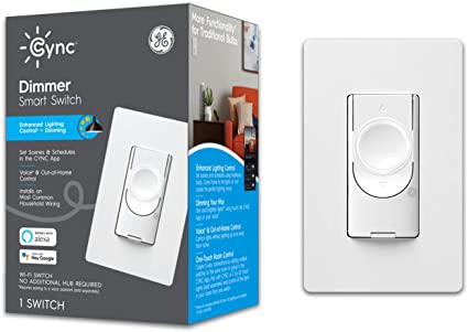 GE CYNC - Interruptor inteligente de regulación de luz, no requiere un  cable neutro, con Bluetooth y Wi-Fi de 2,4 GHz, compatible con Alexa y  Google