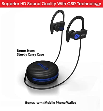  SENSO Auriculares Bluetooth, los mejores auriculares deportivos  inalámbricos con micrófono IPX7, impermeables, HD, estéreo, a prueba de  sudor, para gimnasio, correr, entrenamiento, 8 horas de batería, con  cancelación de ruido (negro