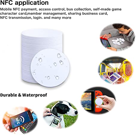 SKY-TOUCH - 50 tarjetas redondas NFC NTAG215 NFC, 0.984 in (1 pulgada) 504  bytes de memoria de PVC en blanco tarjetas NFC, compatibles con TagMo