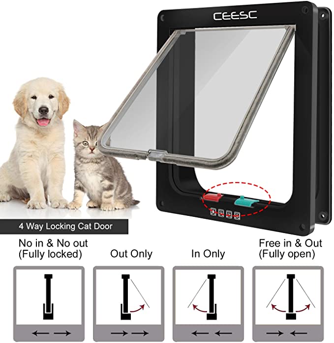 CEESC Pet Door for Cats & Doggie (Outer Size 11" x 9.8"), 4 Way Locking