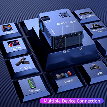 Proyector nativo Bluetooth 5G WiFi 1080P, Roconia 9000LM Full HD, pantalla  de 300 pulgadas, compatible con iOS / Android/XBox/PS4/TV Stick/HDMI/USB