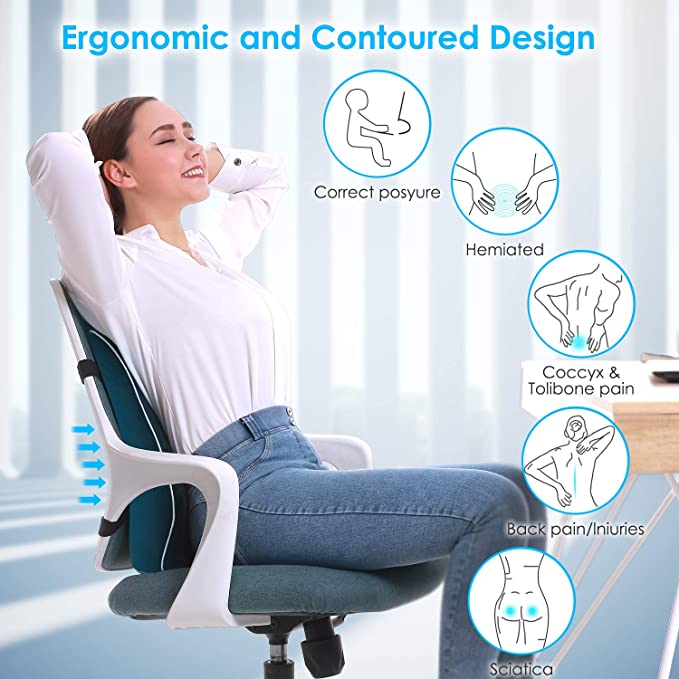 Almohada de apoyo lumbar para silla de oficina, respaldo de automóvil,  juegos, mejora la postura sentada y alivio del dolor, espuma viscoelástica