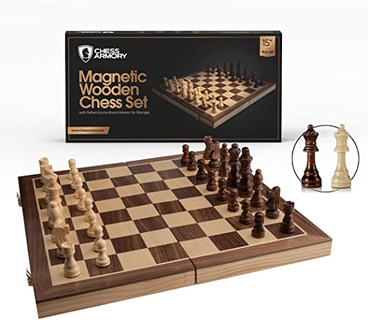 Juego de mesa de ajedrez magnético y temporizador de reloj de ajedrez de  madera, mecanismo de bobina, tablero de ajedrez de 14 x 14 pulgadas,  ajedrez