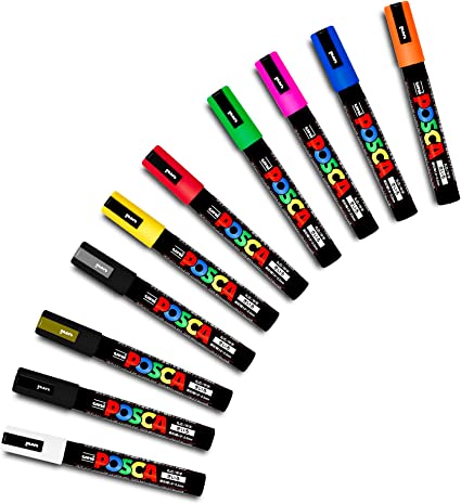 POSCA Negro y blanco - Juego de 8 bolígrafos finos a medianos PC-5M, PC-3M,  PC-1M, PC-1MR