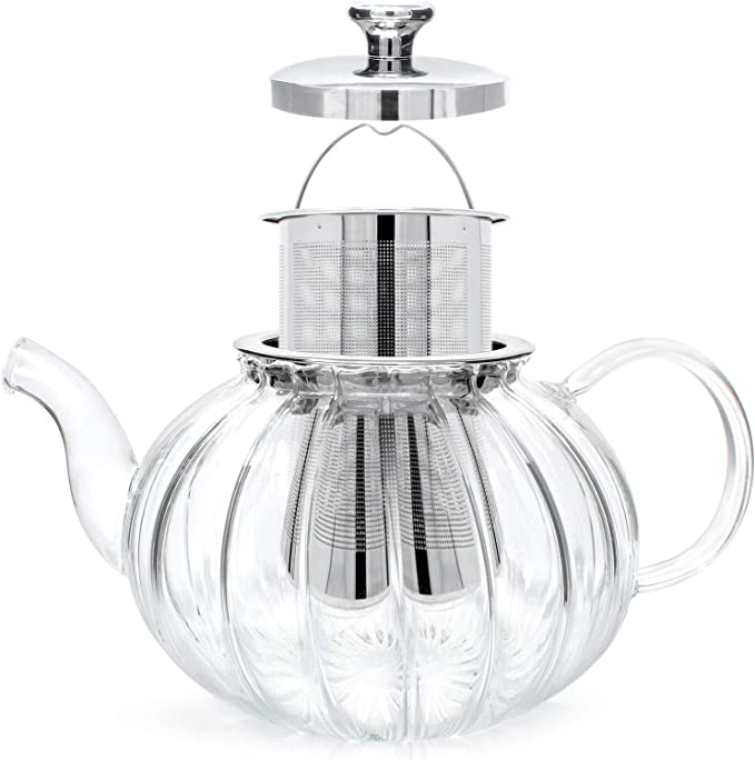 1 tetera de vidrio de 1000 ml, tetera de vidrio con infusor, tetera para té  floreciente, té suelto, tetera floreciente, línea de escala, tetera de  vidrio de borosilicato, guía para preparar té