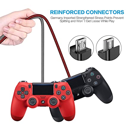  Cable de carga para control de PS4 (2 unidades), 10 pies, de  nylon trenzado, micro USB 2.0, sincronización de datos de alta velocidad;  para Playstation 4, PS4 Slim/Pro, control de Xbox