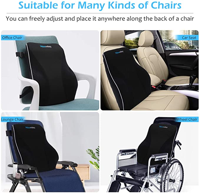  TISHIJIE - Cojín de apoyo lumbar de espuma viscoelástica para  asiento de automóvil; ideal como apoyo para la espalda media/baja para  asiento de auto, silla de oficina, silla reclinable, etc. 