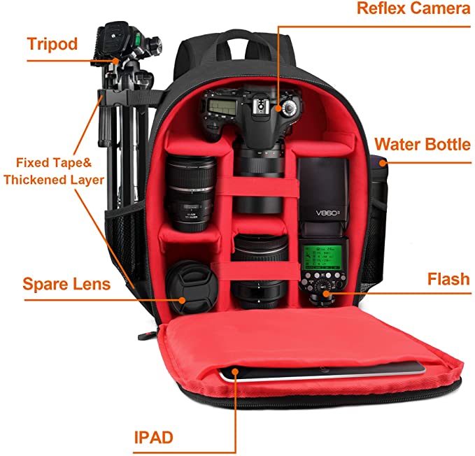 USA Gear Mochila portátil para cámara réflex digital (rojo) con divisores  de accesorios personalizables, parte inferior resistente a la intemperie y