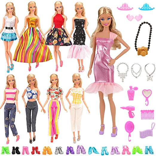 Lote 15 artículos Barwa, 5 juegos moda casual ropa/trajes con 10 pares de  zapatos para muñeca Barbie regalo de Navidad