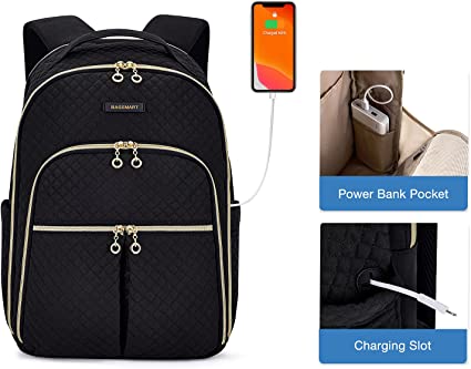 BAGSMART - Mochila de viaje ligera para mujer, mochila universitaria negra  de 15.6 pulgadas con múltiples compartimentos para la escuela, elegante