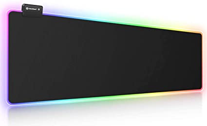 Alfombrilla de mouse RGB para juegos, alfombrilla de mouse grande extendida  con 14 modos de iluminación, 2 brillos, base de goma antideslizante con
