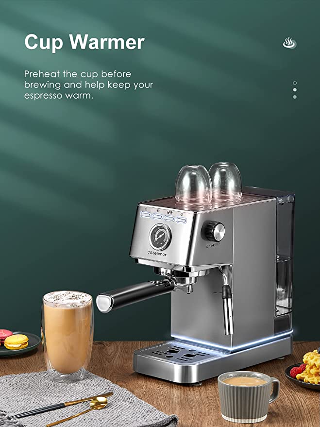  CONZIE Máquina de café expreso con espumador de leche, cafetera  profesional de hasta 20 bar para café expreso, macchiato, capuchino, tanque  de agua de 1.2 L, 1400 W : Hogar y Cocina