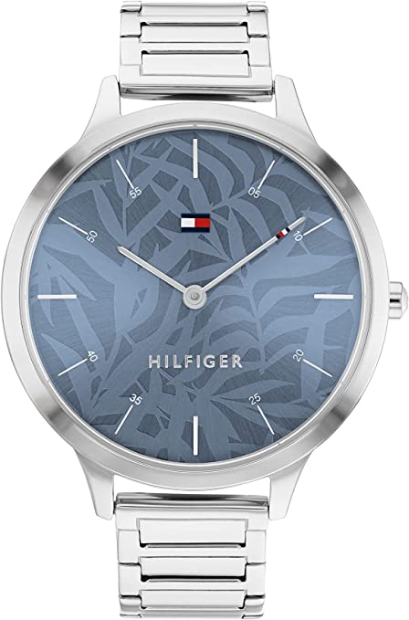 Tommy Hilfiger Reloj de pulsera de acero inoxidable y eslabones para mujer,  color azul (Modelo: 1782496), plateado, Casual