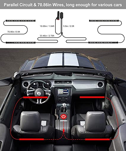 Govee - Luces para interior de auto, tira de luz Led para auto, diseño de  dos líneas, impermeables, 4 unidades de 48 ledes, controlador de