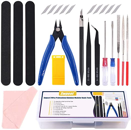 Kit D'outils Pour Modélisme Gundam - 27 Pièces (couteau, Pinces, Limes, Papier De Verre…) - Pour Assemblage Maquettes, Modèles Réduits