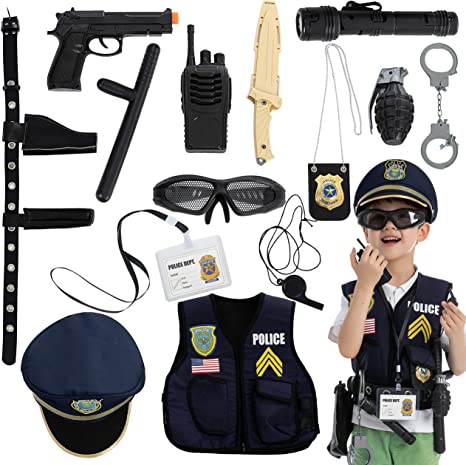  Conjunto de disfraz de policía para niños, juego de rol de  oficial de policía, juego de juguetes para niños de 3 a 7 años, incluye  chaleco de policía, sombrero y accesorios