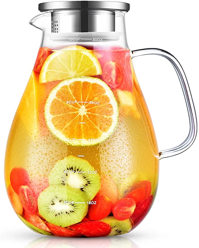 Jarra de vidrio con tapa jarra de agua con mango de boquilla para bebidas  de té de agua caliente/fría