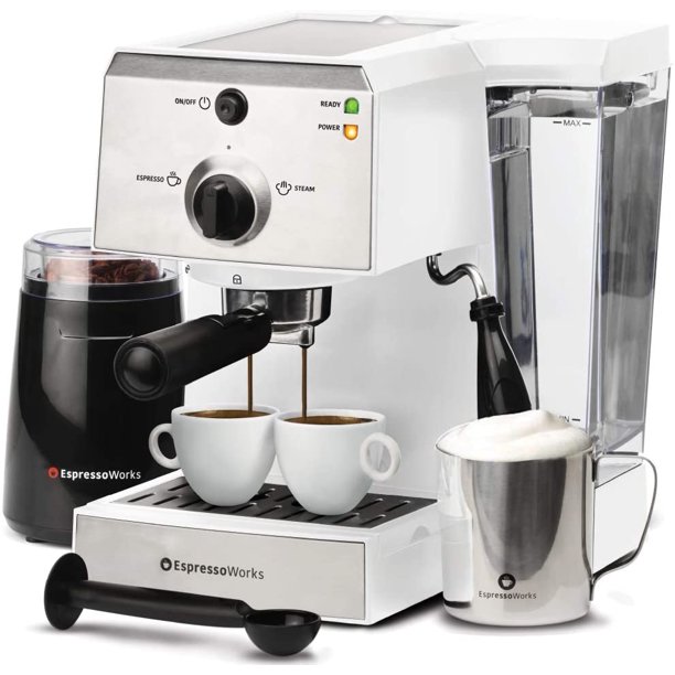  Café Bellissimo - Máquina de café espresso semiautomática +  espumador de leche, conexión WiFi, molinillo de frijoles integrado, bomba de  15 barras y depósito de agua de 95 onzas, negro mate