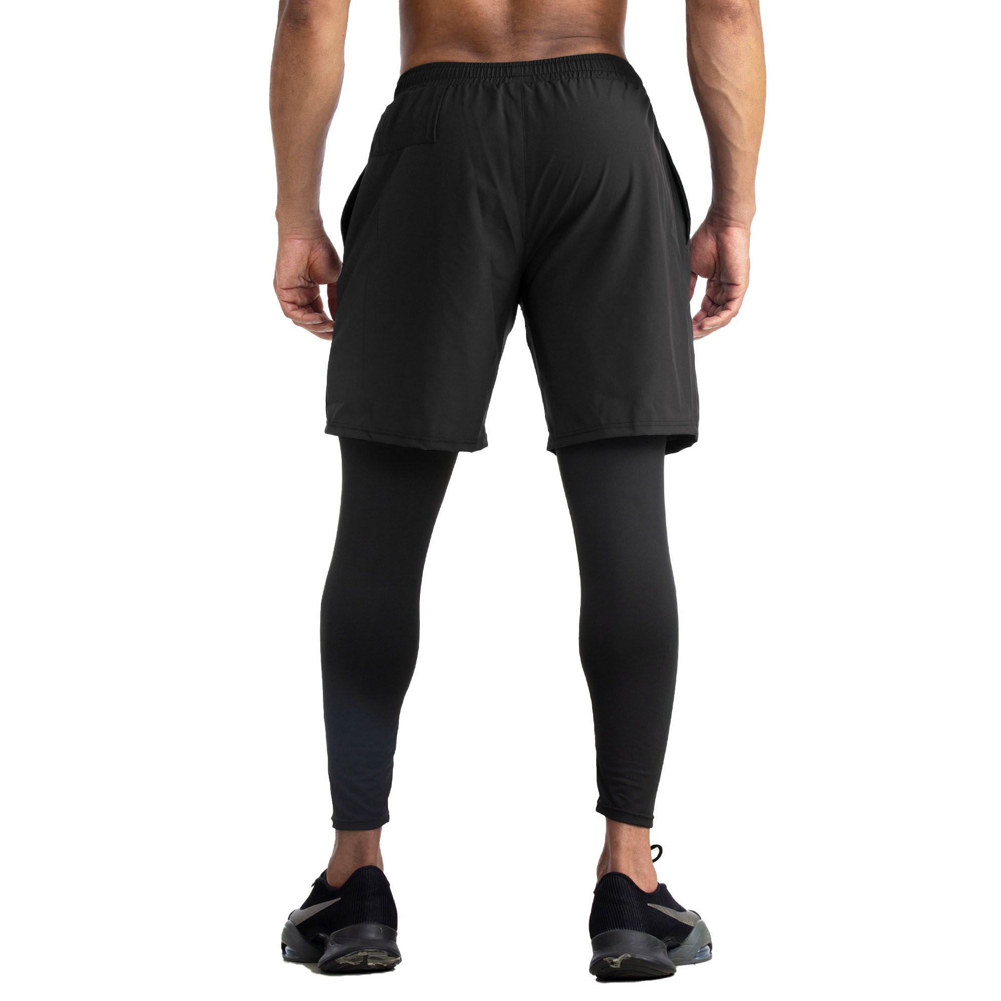 Pantalón corto Running 2 en 1 con Mallas Hombre Gris Negro